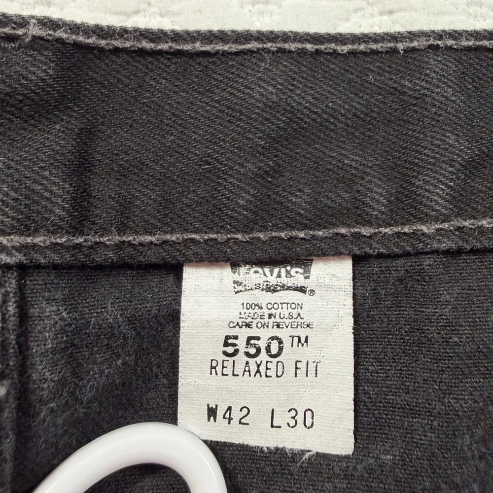 Vtg 90s Levis 550 Men Black Relaxed Fit Jeans 42x30 (Fit 40x30) USA Made Red Tab